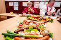 Traditional sausages are arranged for review at food contest